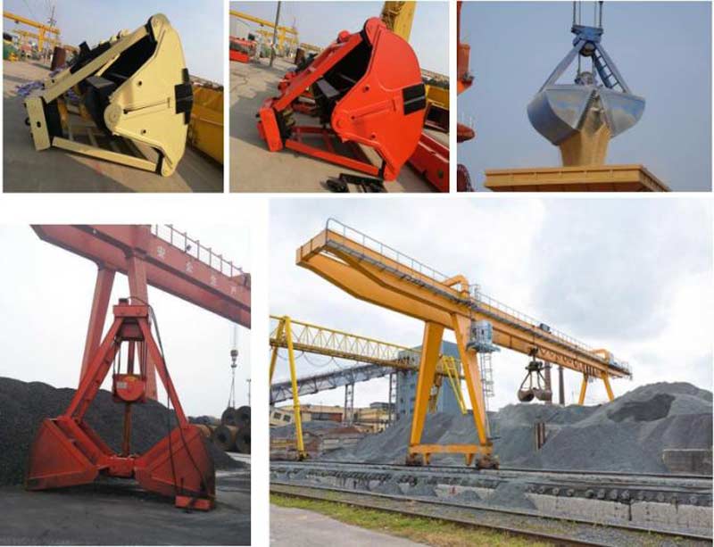 Grúa aérea con cucharón de agarre